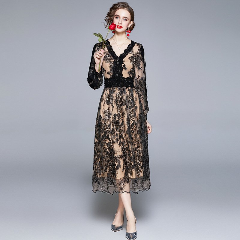 Black Dentelle Midi Dress - Image 5