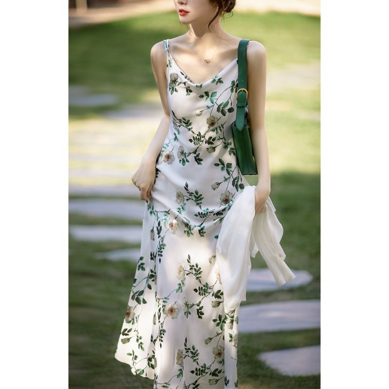 Floral Satin Midi Dress