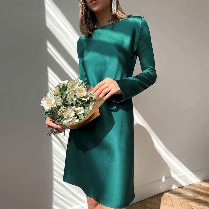 Bell-Sleeve Satin Dress - Image 2