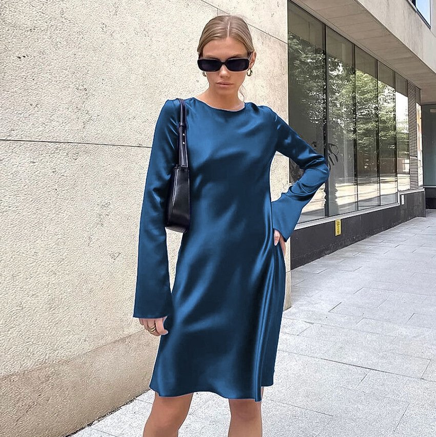Bell-Sleeve Satin Dress