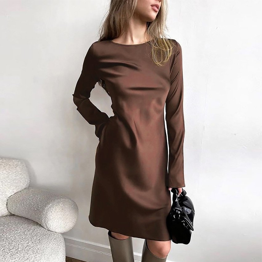 Bell-Sleeve Satin Dress - Image 6