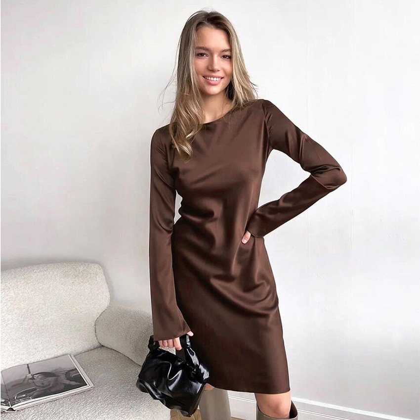 Bell-Sleeve Satin Dress - Image 4